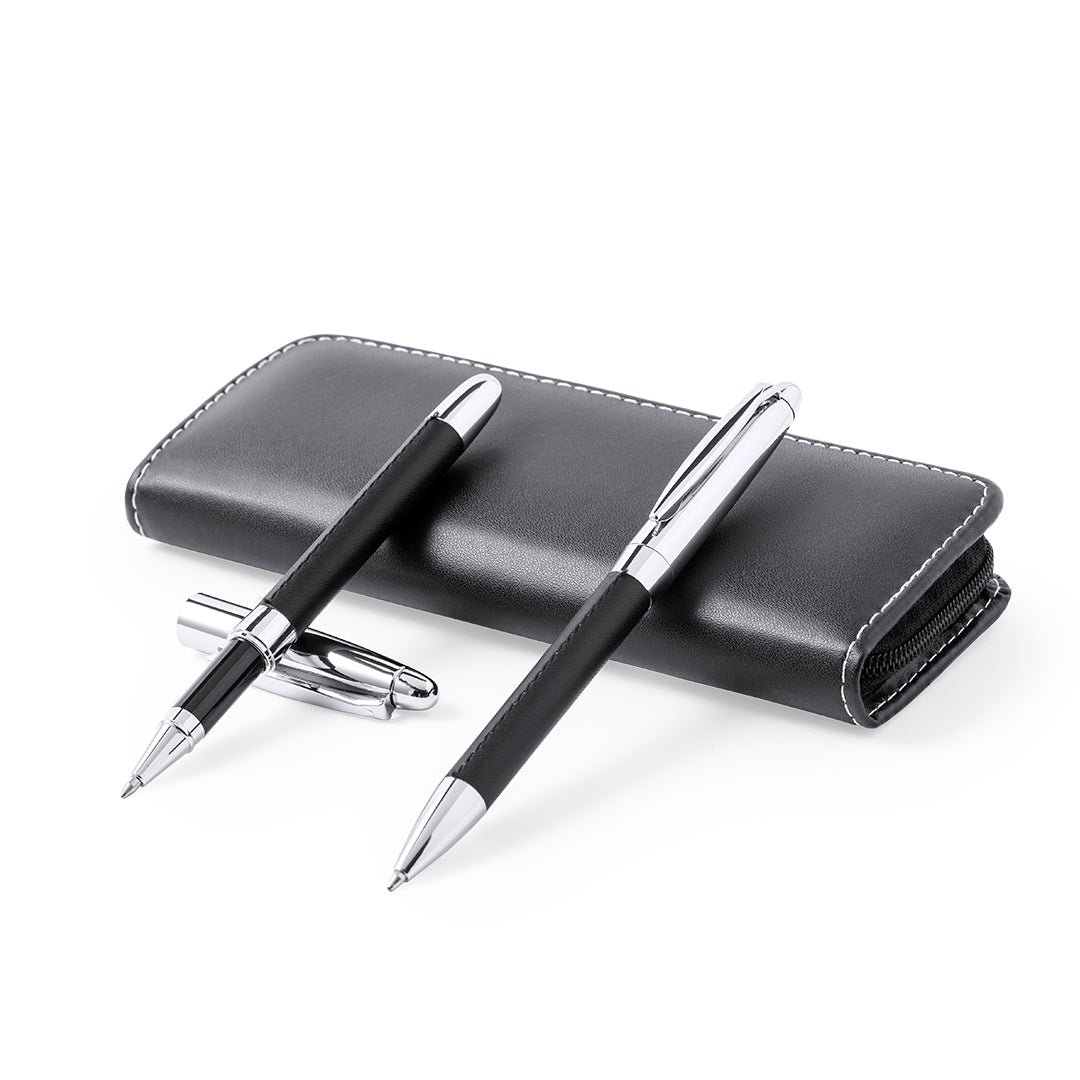 Set Premium Caneta e Roller Elegante Preto e Cromado