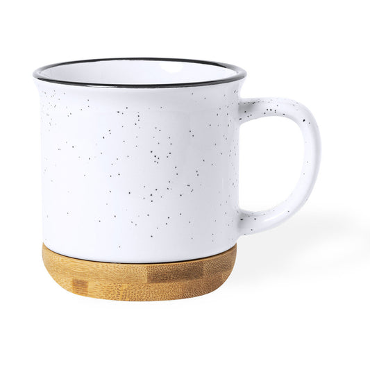 Caneca Cerâmica Vintage 330ml com Base em Bambu