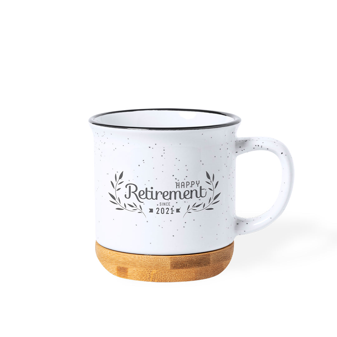 Caneca Cerâmica Vintage 330ml com Base em Bambu