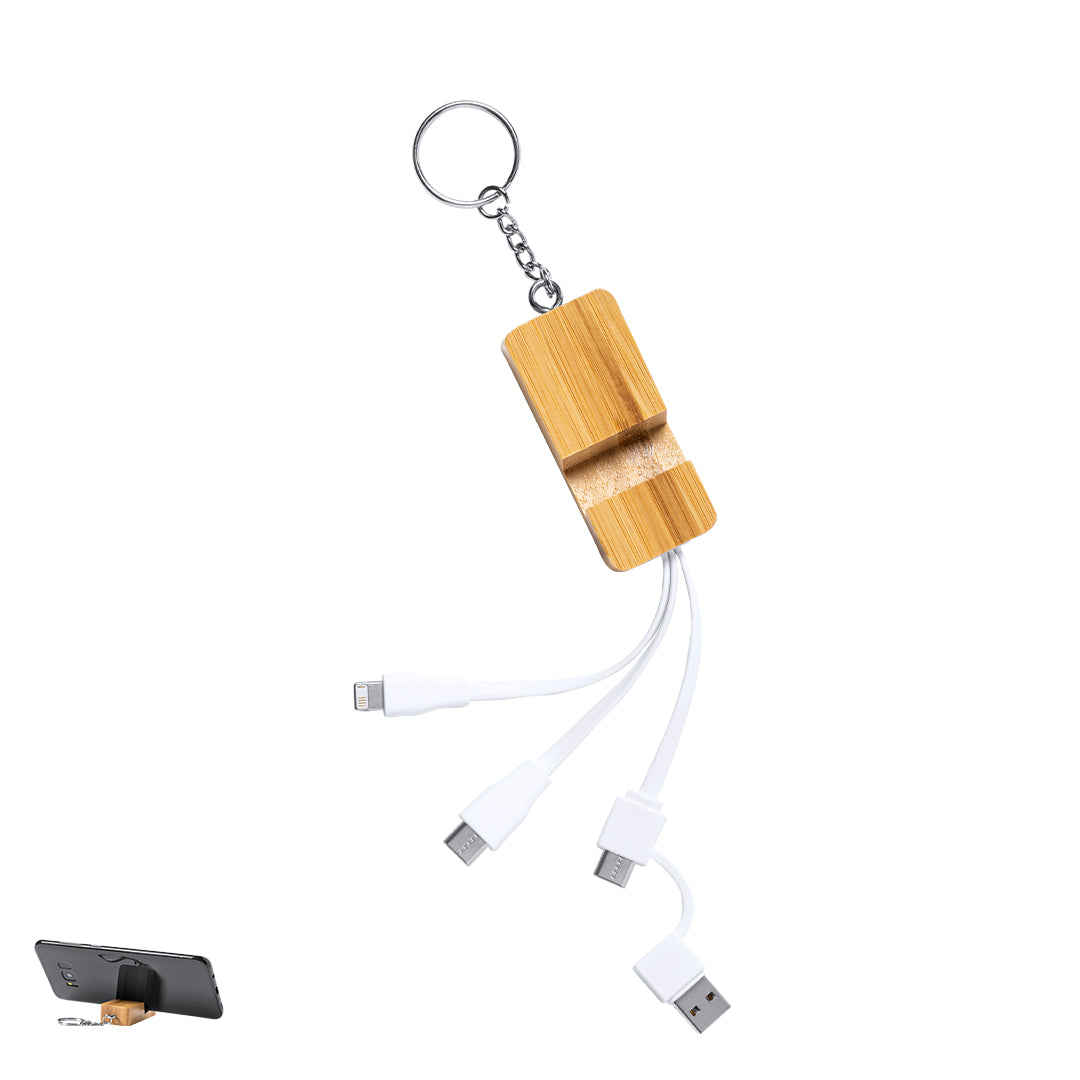 Carregador Multifunções em Bambu com Suporte para Telemóvel