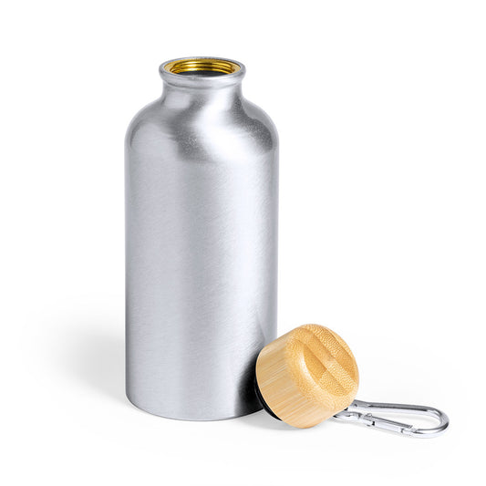 Garrafa Yorix 400ml Alumínio Mate com Tampa Bambu