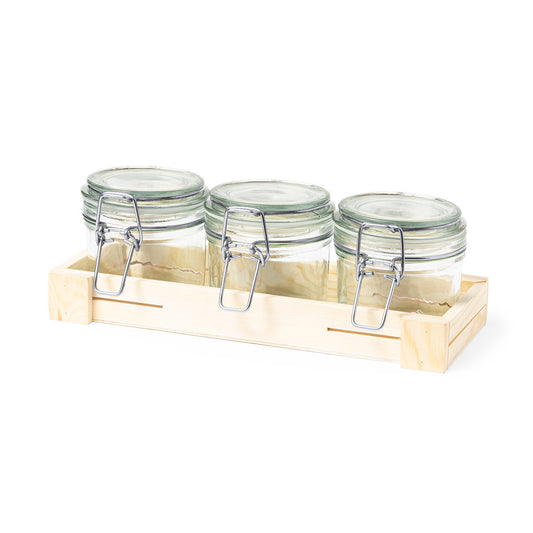 Set de 3 Frascos de Vidro com Tampa de Aço Inoxidável
