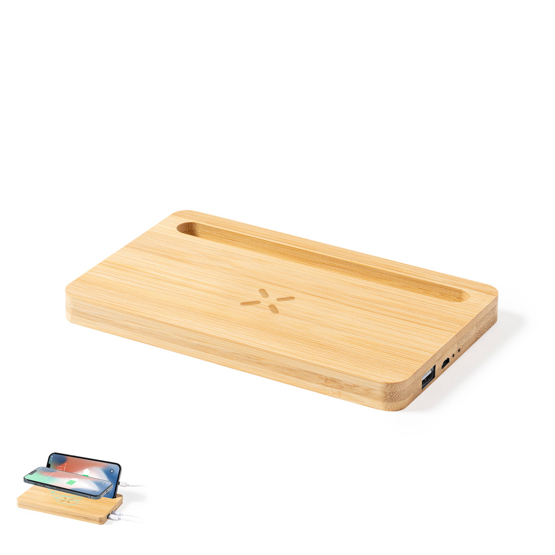 Loubron - Carregador Organizador Sem Fios 15W em Bambu