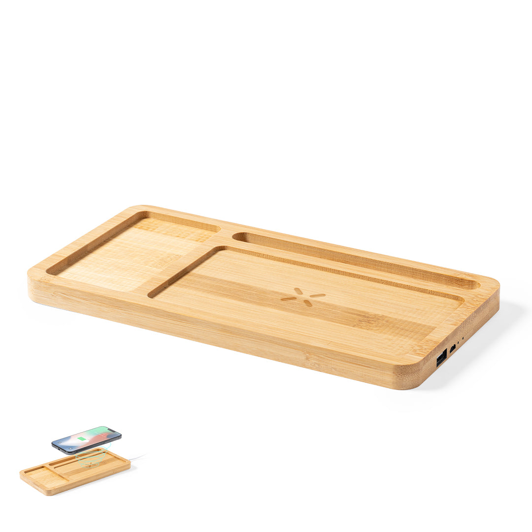 Carregador Organizador Sem Fios 15W em Bambu Natural