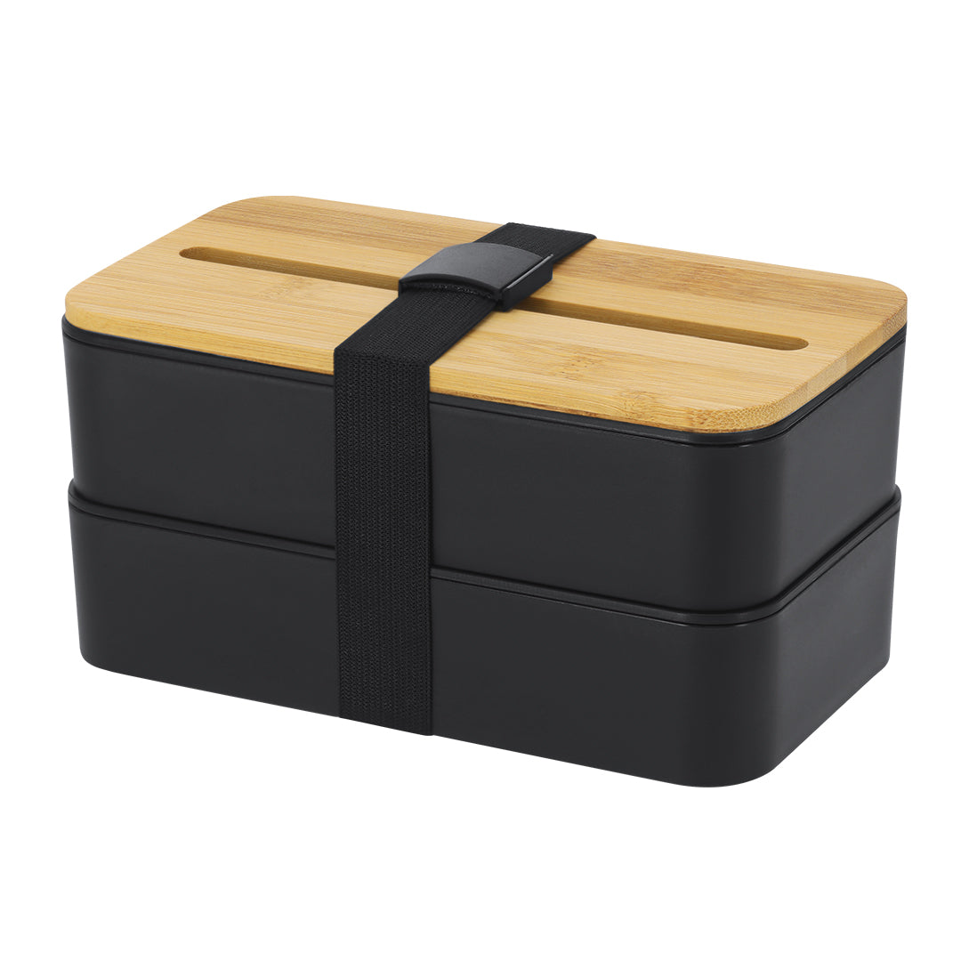 Conjunto de Fiambreras 1,4L com Tampa de Bambu e Suporte