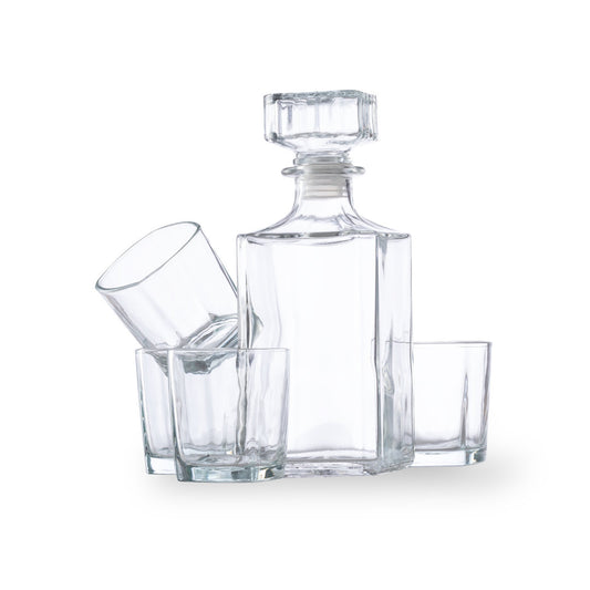 Conjunto de Whisky Elegante em Cristal - 4 Copos + Decantador