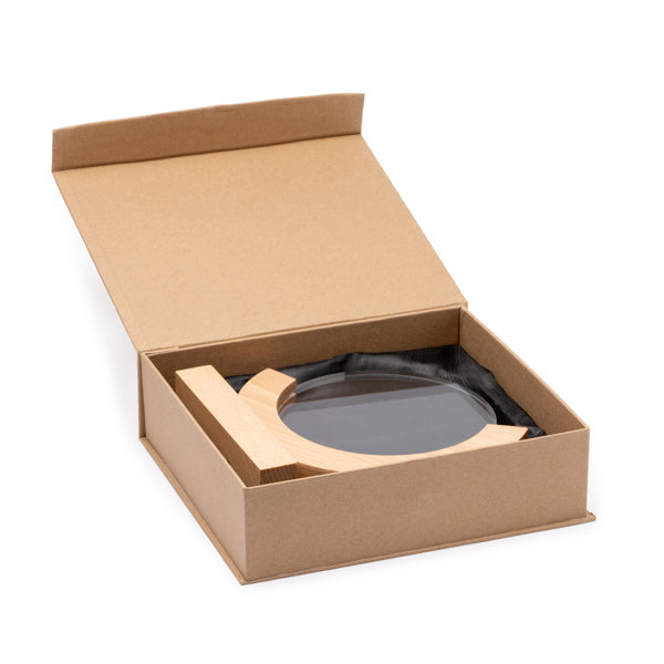 Troféu de Vidro Circular GLOBE com Base em Bambu