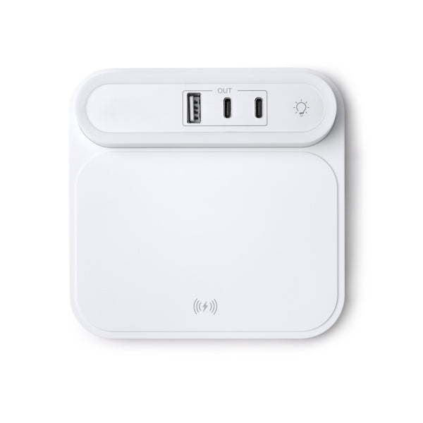Carregador Sem Fios em Alumínio com USB e Luz LED