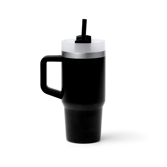 Caneca Térmica de Plástico Branco 500ml com Canudo