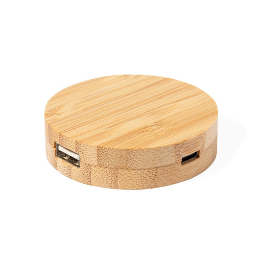 Hub USB 2.0 em Bambu com Porta Tipo C e Bloqueio