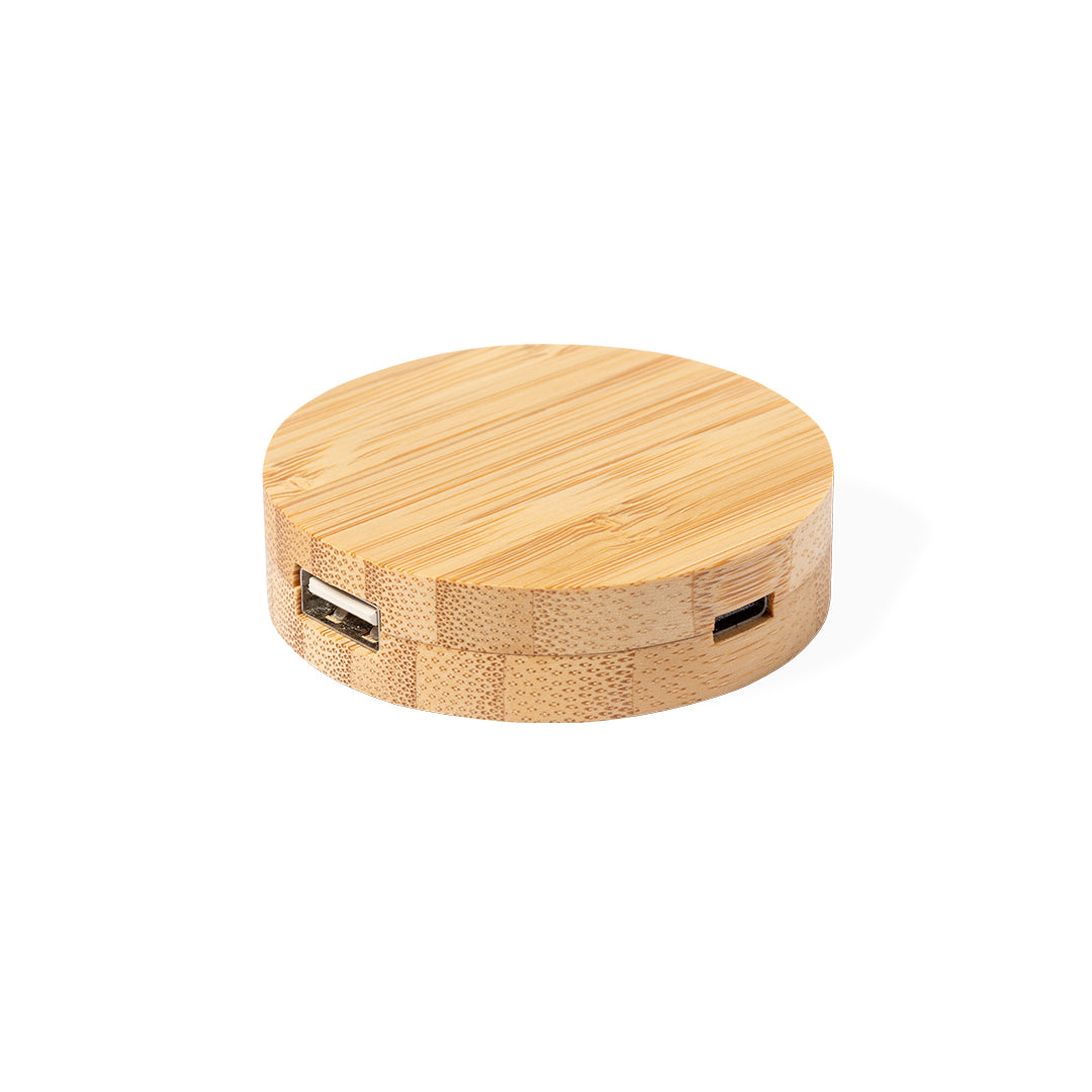 Hub USB 2.0 em Bambu com Porta Tipo C e Bloqueio