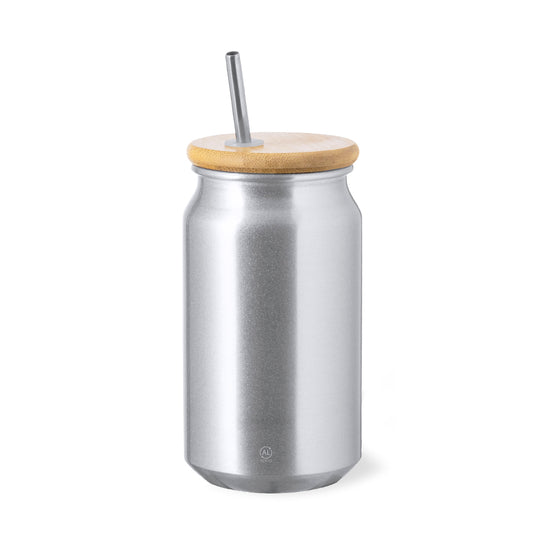 Vaso Audrey 430ml Alumínio Reciclado com Tampa Bambu