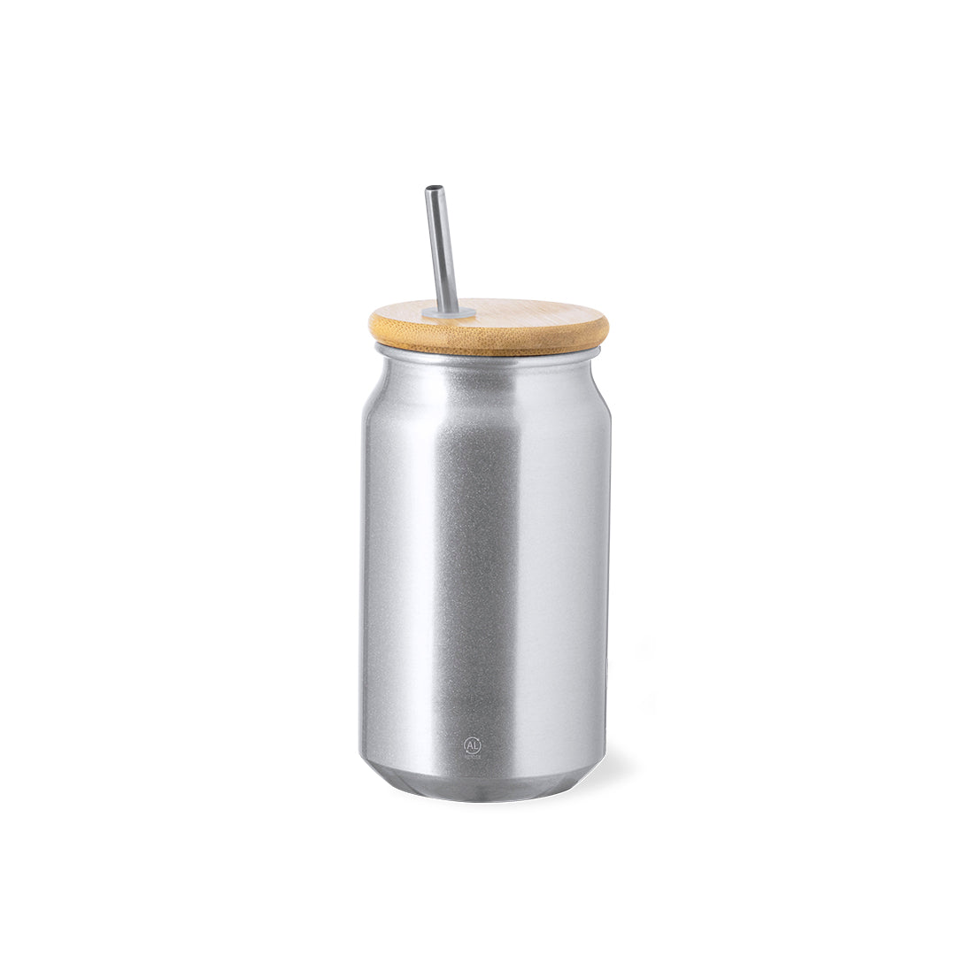 Vaso Audrey 430ml Alumínio Reciclado com Tampa Bambu