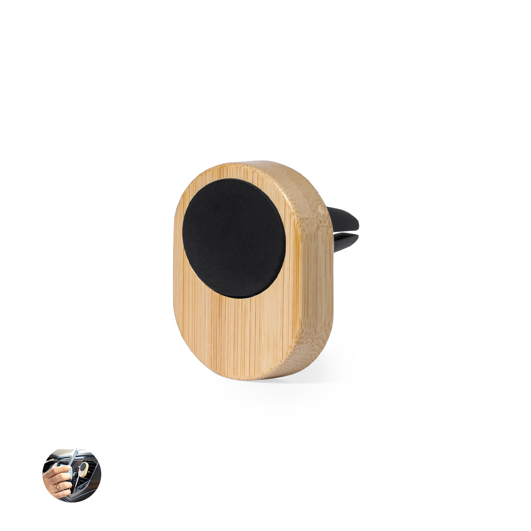 Suporte de Carro em Bambu para Smartphone com Fixação Magnética