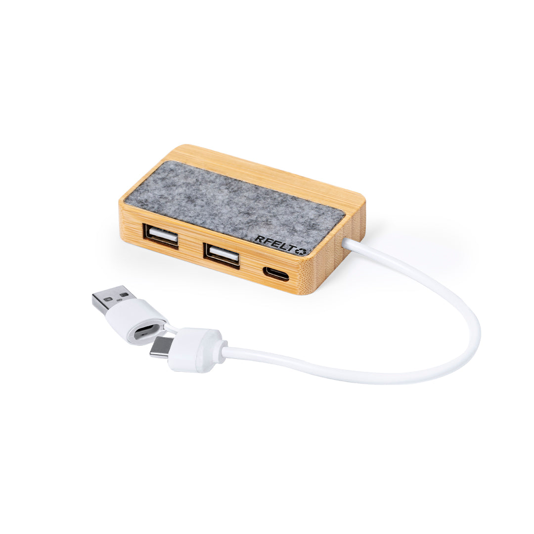 Porta USB 2.0 em Bambu e Feltro RPET com Tipo C