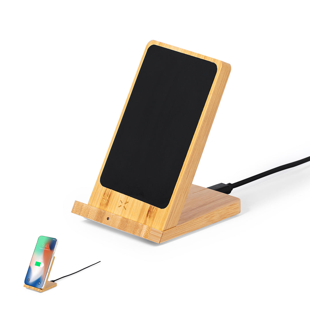 Carregador Sem Fios Bamboo 15W com Suporte e LED
