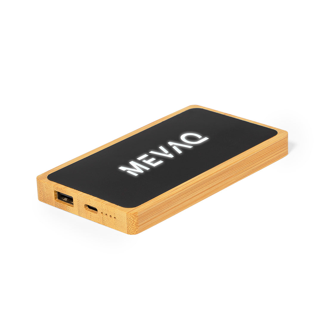 Power Bank Koby 5000mAh em Bambu e Preto Elegante