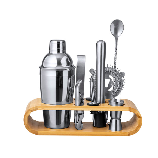 Set de Cocktail Hunton em Aço Inox com Base de Bambu
