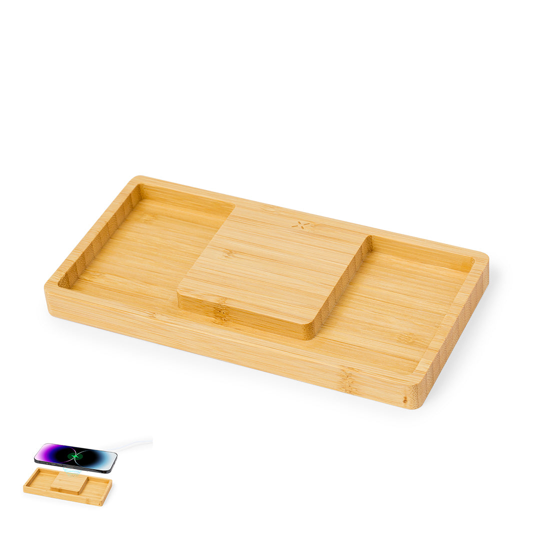 Carregador Organizador Wireless 15W em Bambu