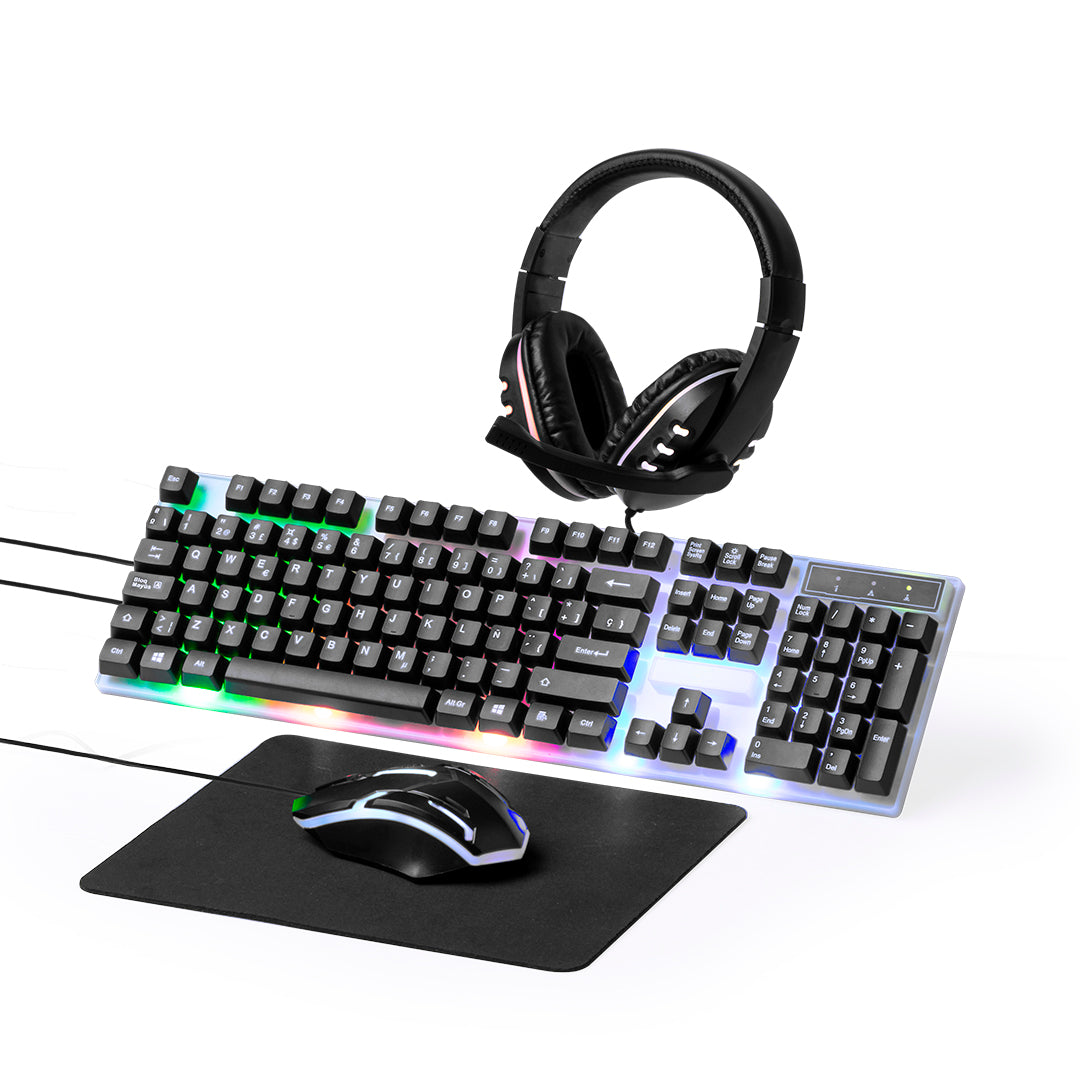 Set Gamer Thrym com Teclado, Rato, Auriculares e Tapete LED