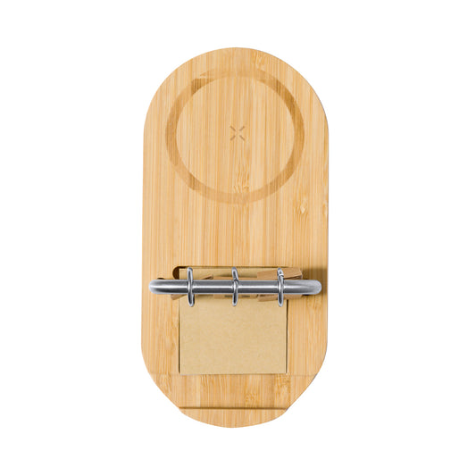Carregador Multifuncional 15W em Bambu com Suporte e Calendário