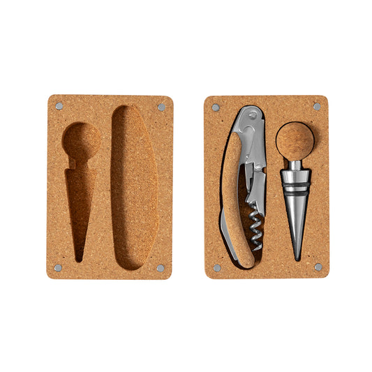 Conjunto de Acessórios para Vinho em Cortiça e Aço Inox