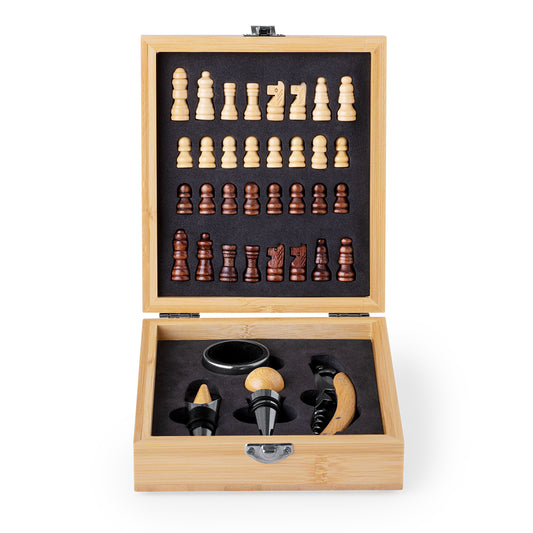 Conjunto de Vinho e Xadrez em Bambu Natural