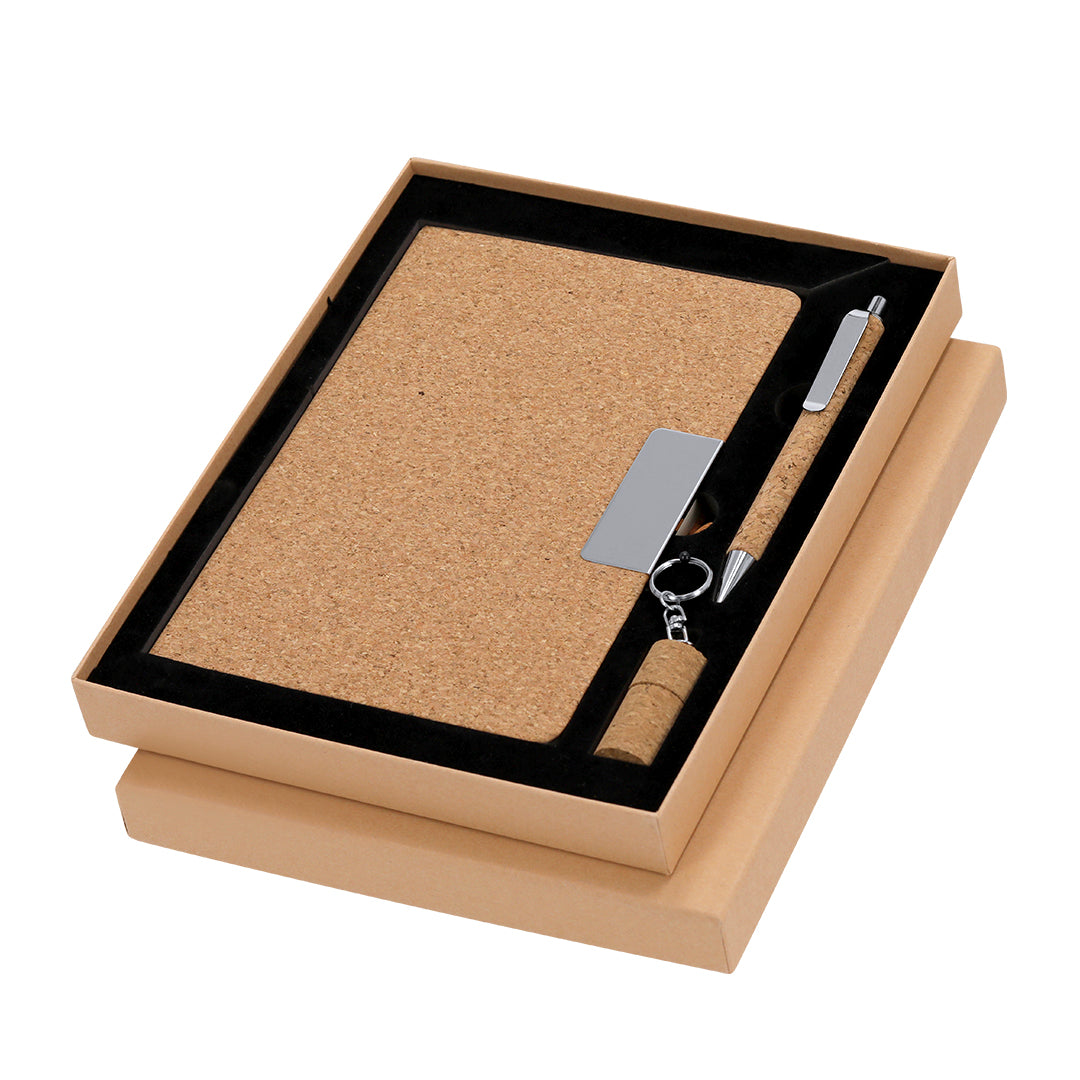 Conjunto Elegante de Bloco de Notas e Caneta em Cortiça