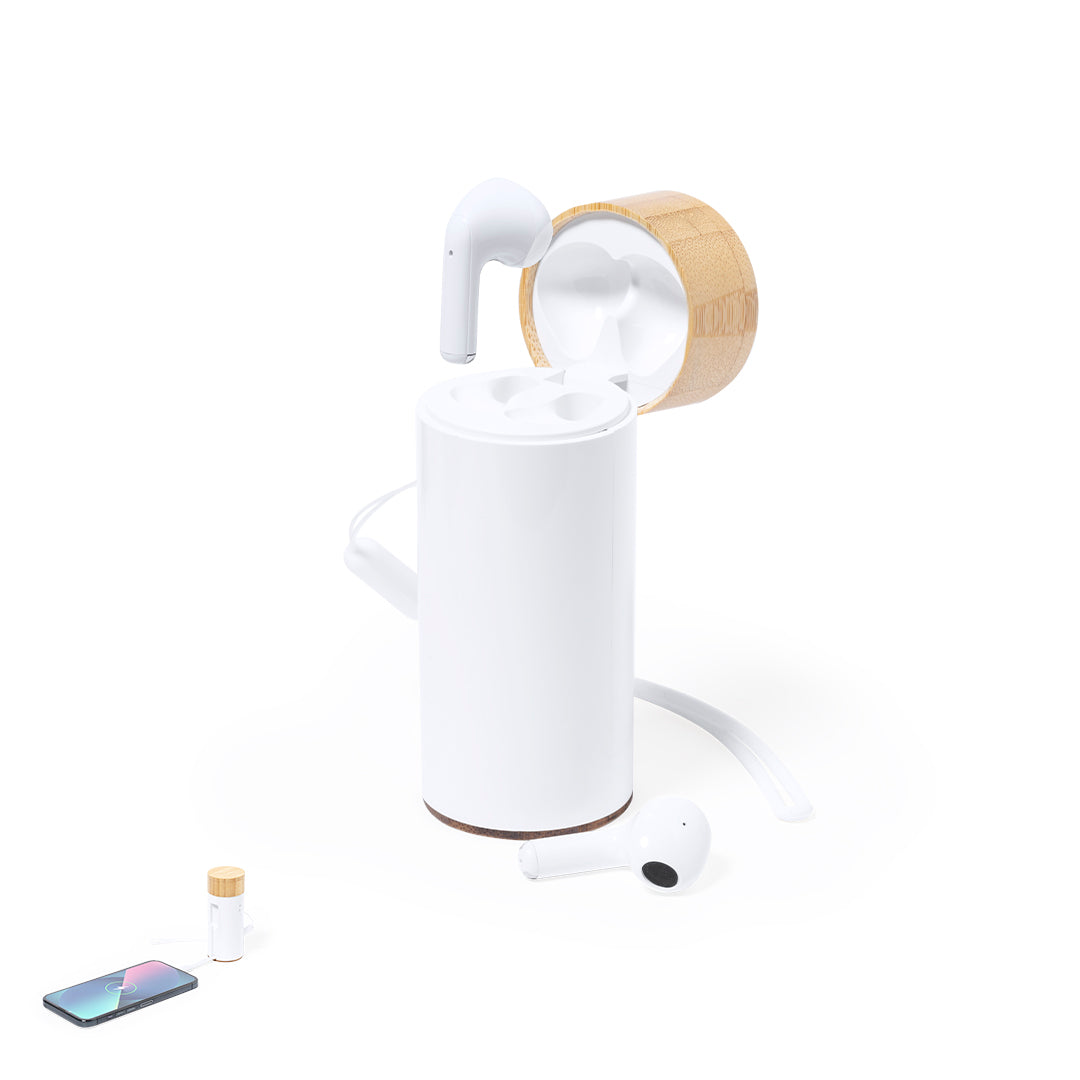 Auriculares Bluetooth 5.0 com Power Bank em Bambu