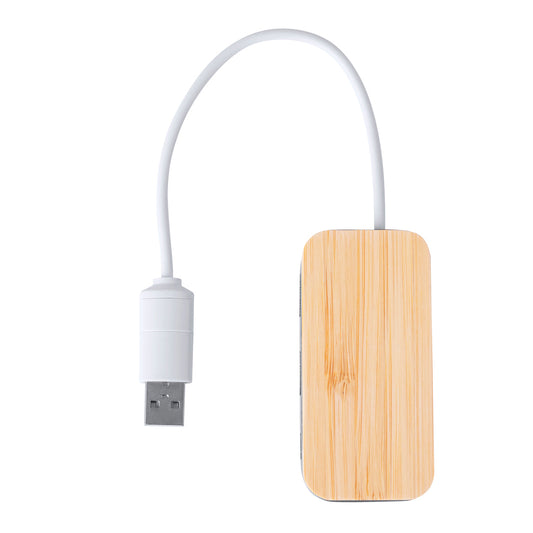 Hub USB 2.0 em Alumínio Reciclado com Bamboo