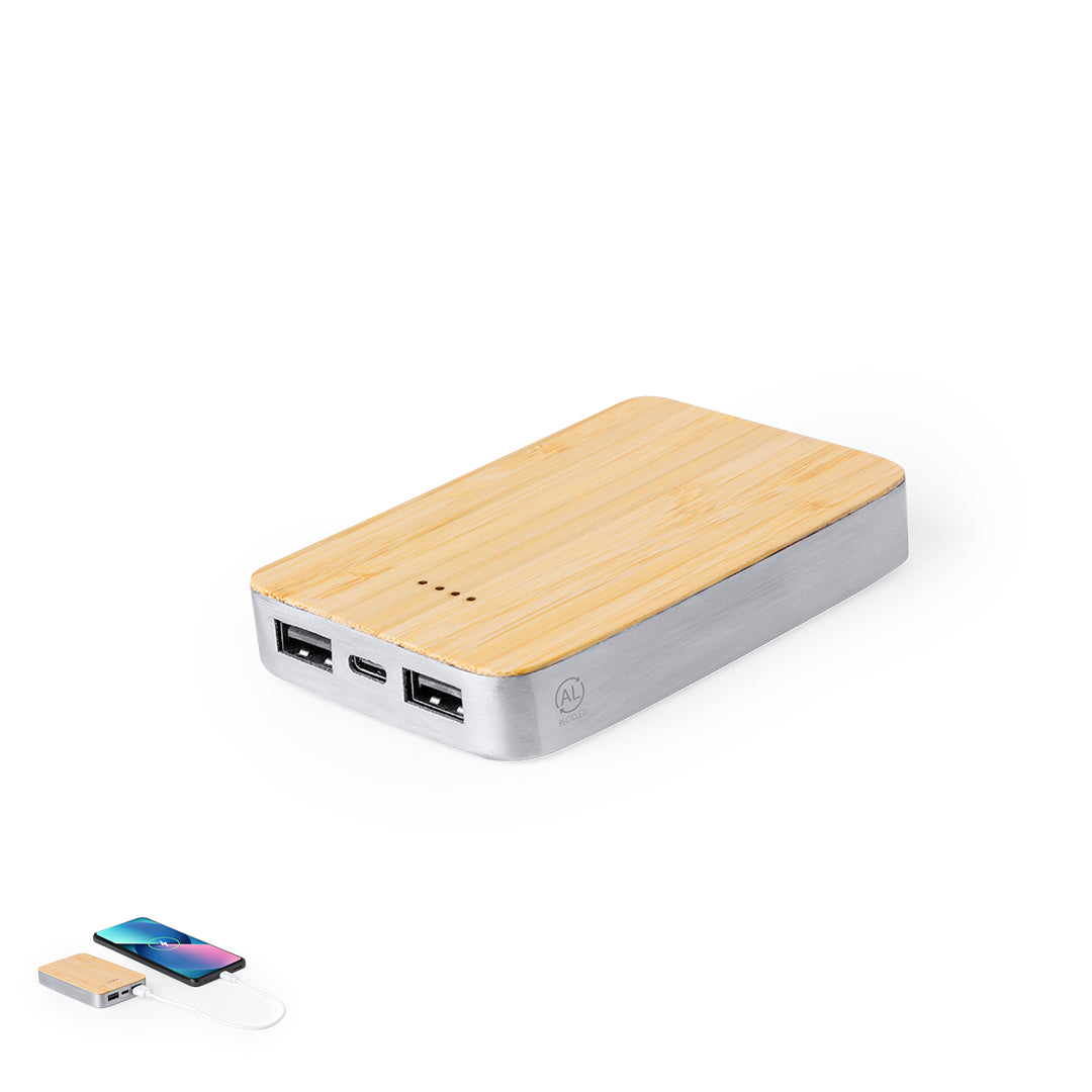 Power Bank 5000mAh em Alumínio Reciclado e Bambu