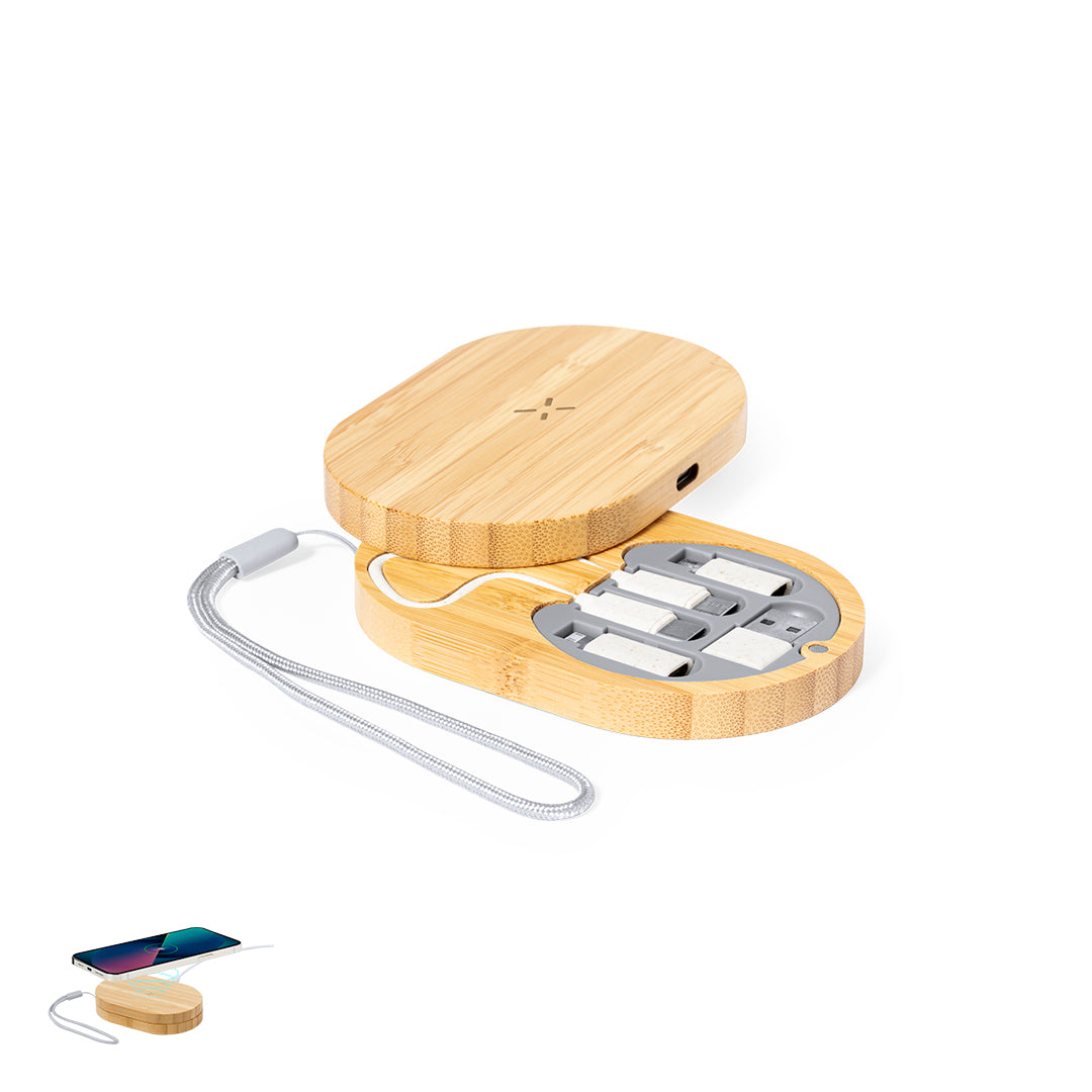 Conjunto Carregador Sem Fios Eliot 15W em Bambu