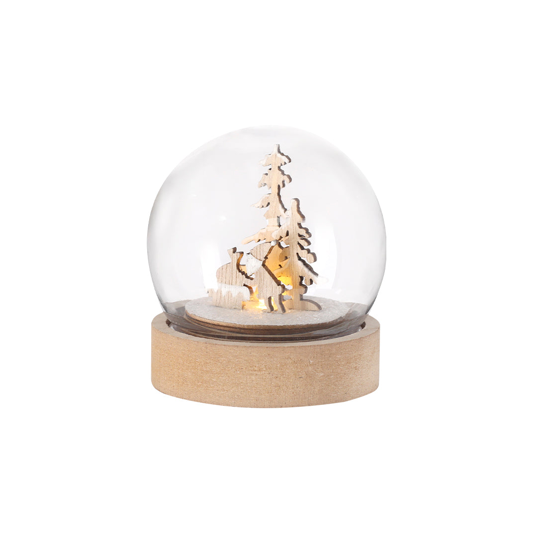 Bola Iluminada Natal com Design Original e Base de Madeira