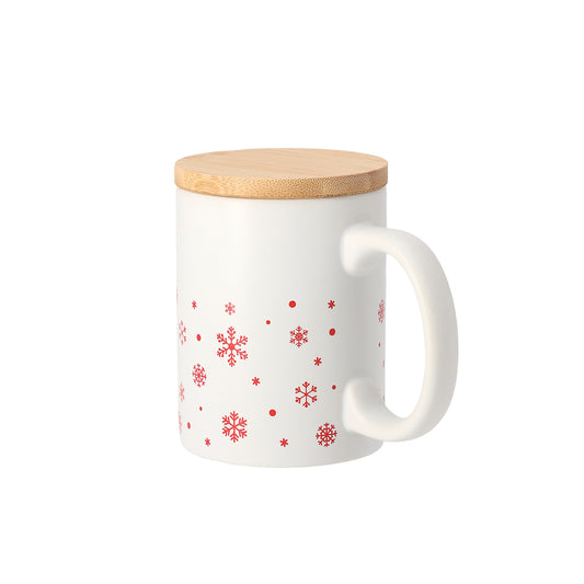 Caneca Cerâmica Natal com Tampa de Bambu 300ml