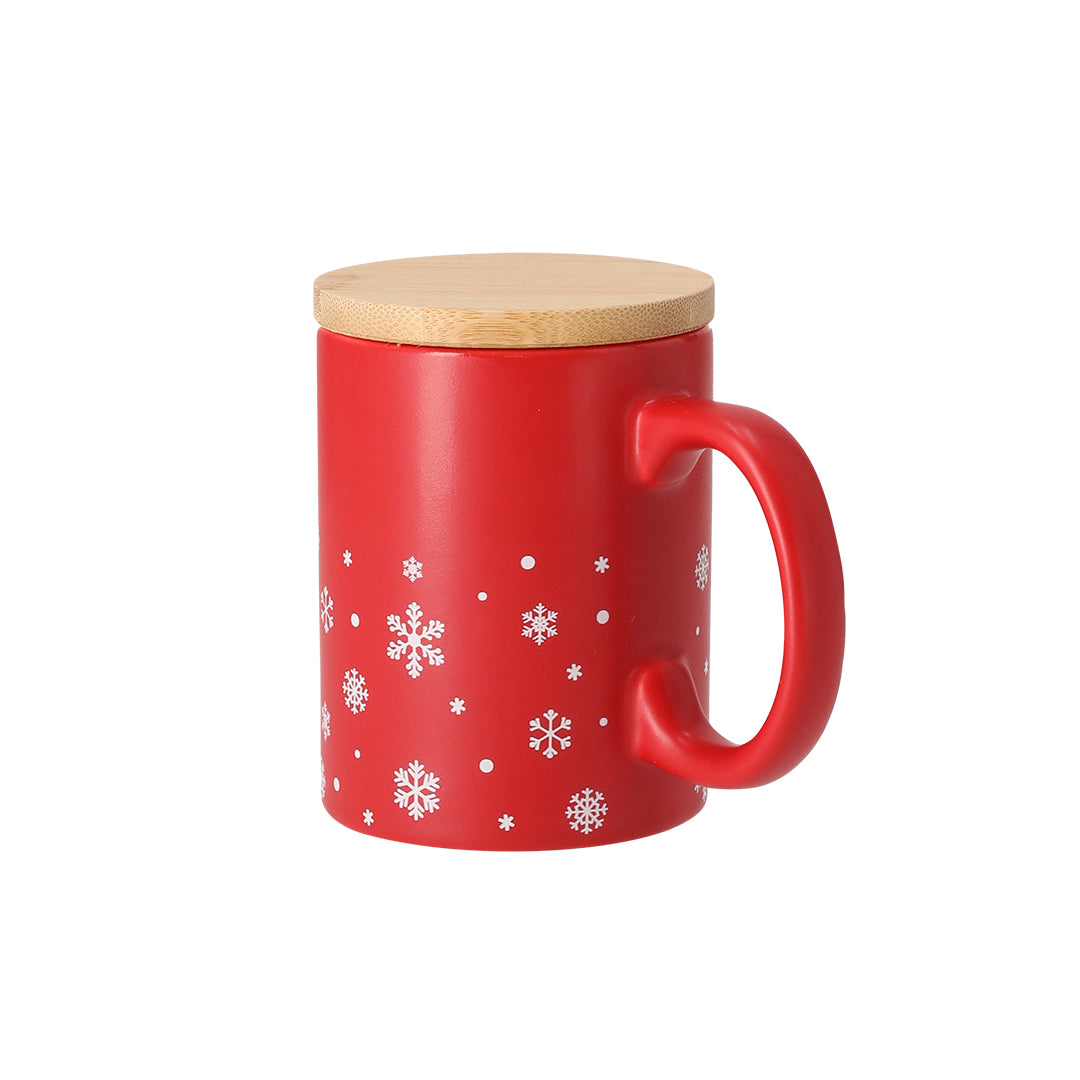 Caneca Cerâmica Natal com Tampa de Bambu 300ml