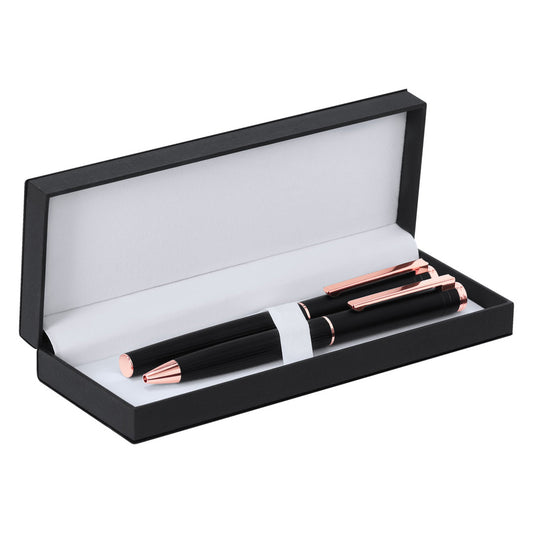 Conjunto Elegante de Caneta e Roller em Alumínio Preto
