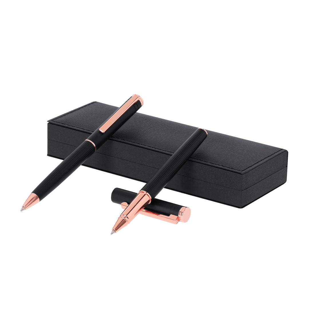 Conjunto Elegante de Caneta e Roller em Alumínio Preto