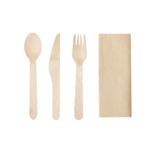 Conjunto Ecológico 4 em 1 de Talheres em Madeira Natural