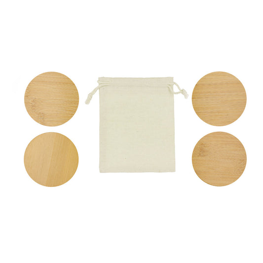 Conjunto de 4 Posavasos em Bambu com Bolsa de Algodão