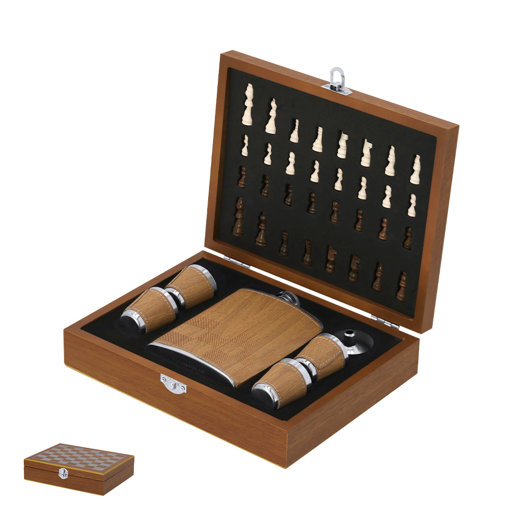 Set Petaca Fleet com Tabuleiro de Xadrez Elegante
