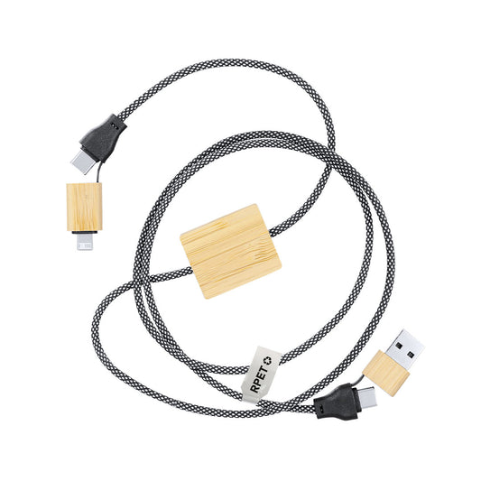Cabo Carregador 60W RPET e Bambu com Múltiplas Conexões