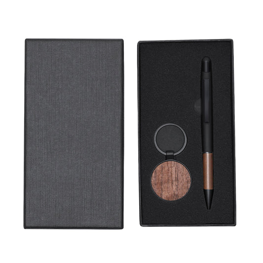 Set Elegante em Madeira de Nogal com Caneta e Llavero
