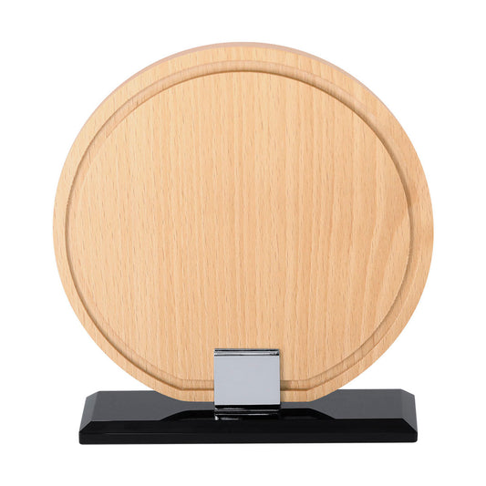 Placa Redonda em Madeira com Base em Vidro