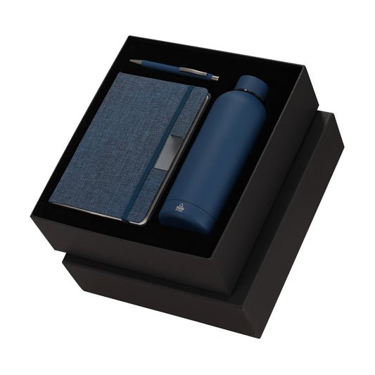 Set Keplix: Bloco, Caneta e Garrafa Térmica em Aço Inox