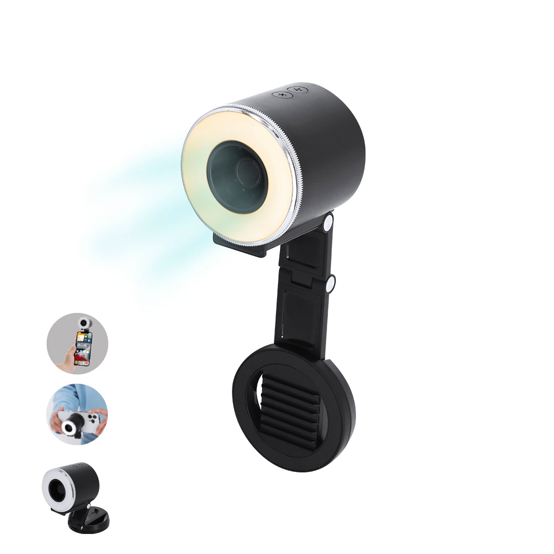Anel de Luz com Ventoinha e Suporte para Telemóvel