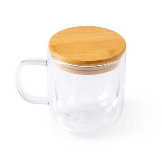 Caneca de Vidro Duplo com Tampa em Bambu INDAL