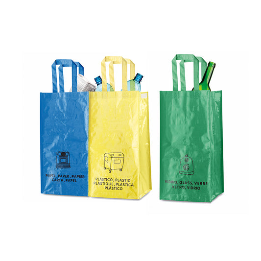 Set 3 Sacos Reciclagem Coloridos Resistente PP