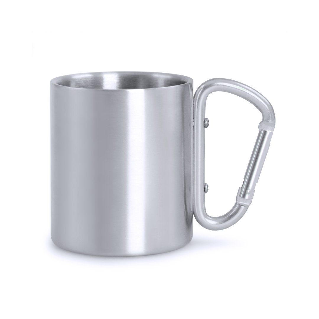 Caneca de Aço Inox 210ml com Mosquetão Colorido
