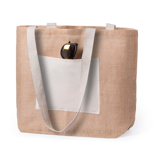 Bolsa de Juta com Bolso Frontal e Asas Reforçadas