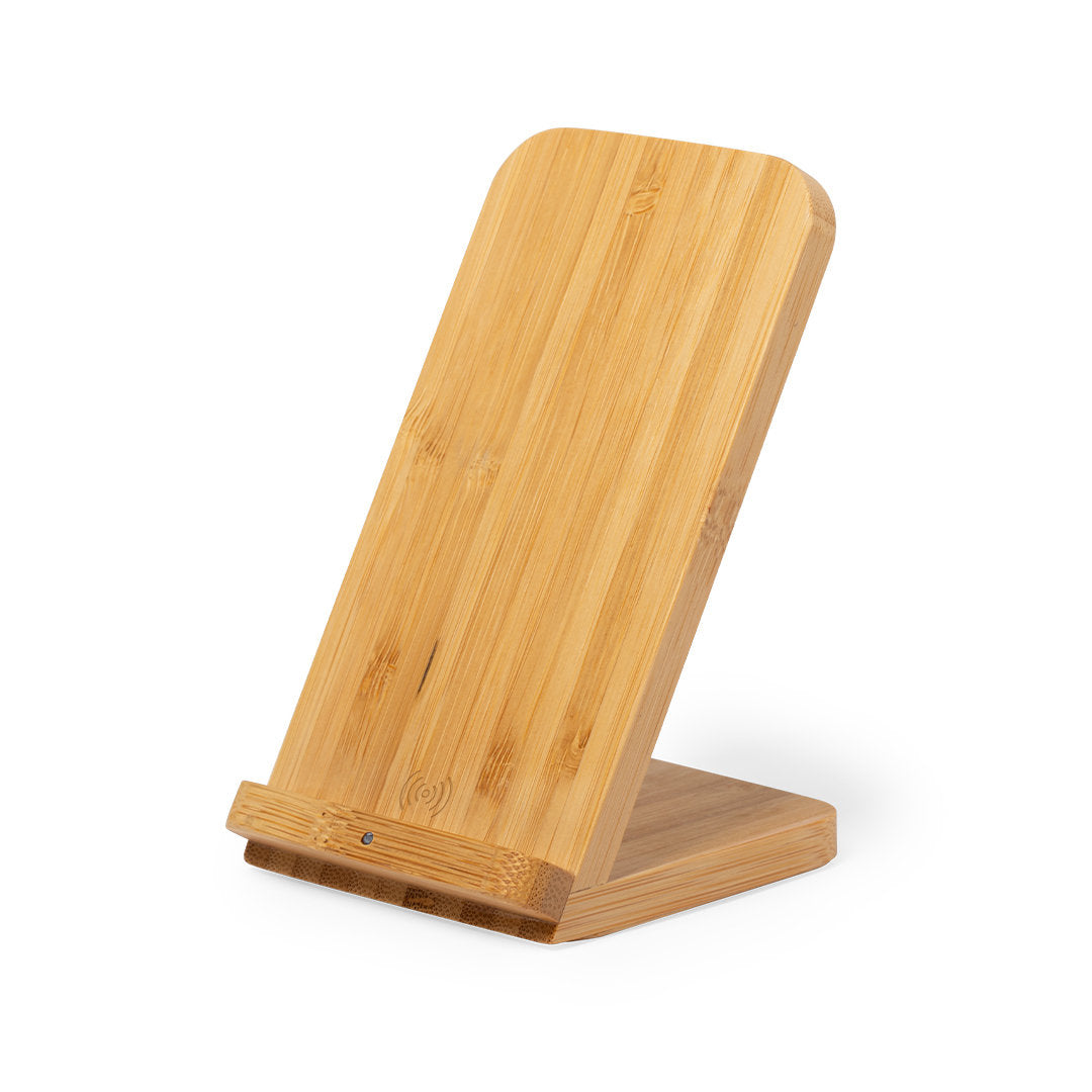 Carregador Wireless em Bambu com Suporte para Telemóvel